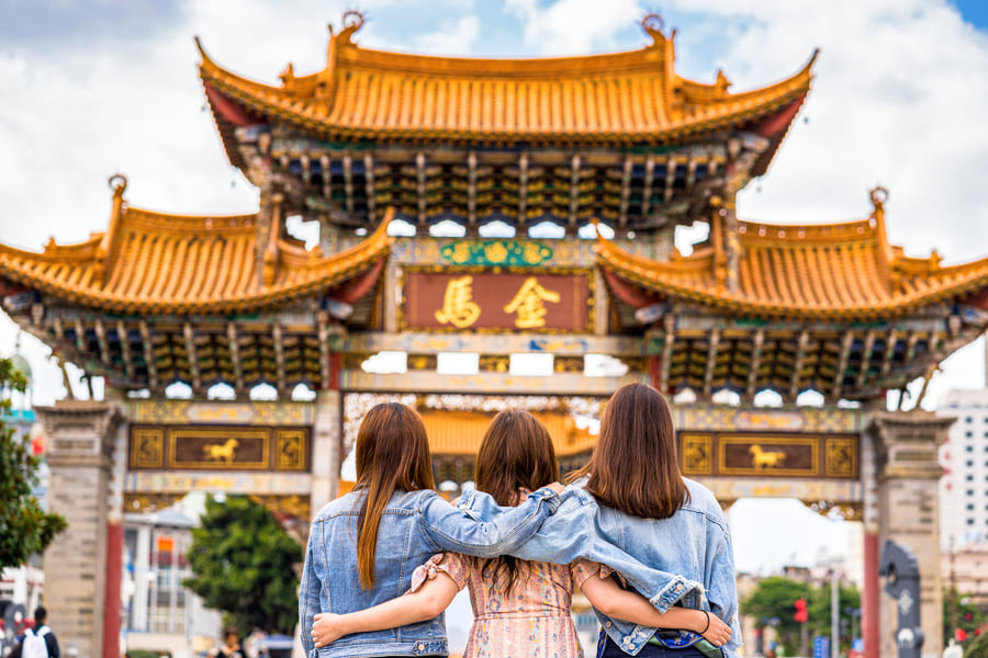 Familia de vacaciones en china